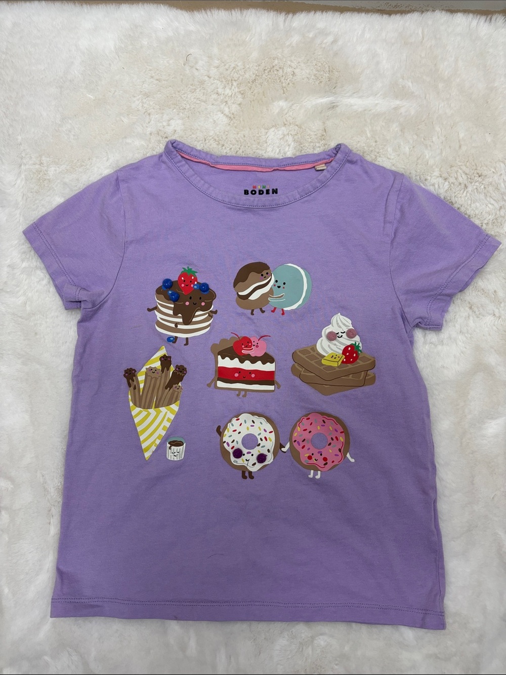 Mini Boden Graphic T Shirt Desserts Waffles Churros Donuts Cake SZ 8 - 9 Y